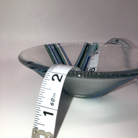 Studio Blown Art Glass Trinket Dish Bowl With Bubbles & Hand Painted Stripes 6” - Picture 8 of 8